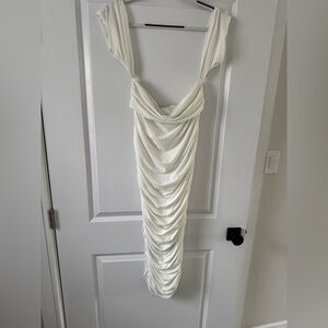 Club L London Cream Backless Draped Dress